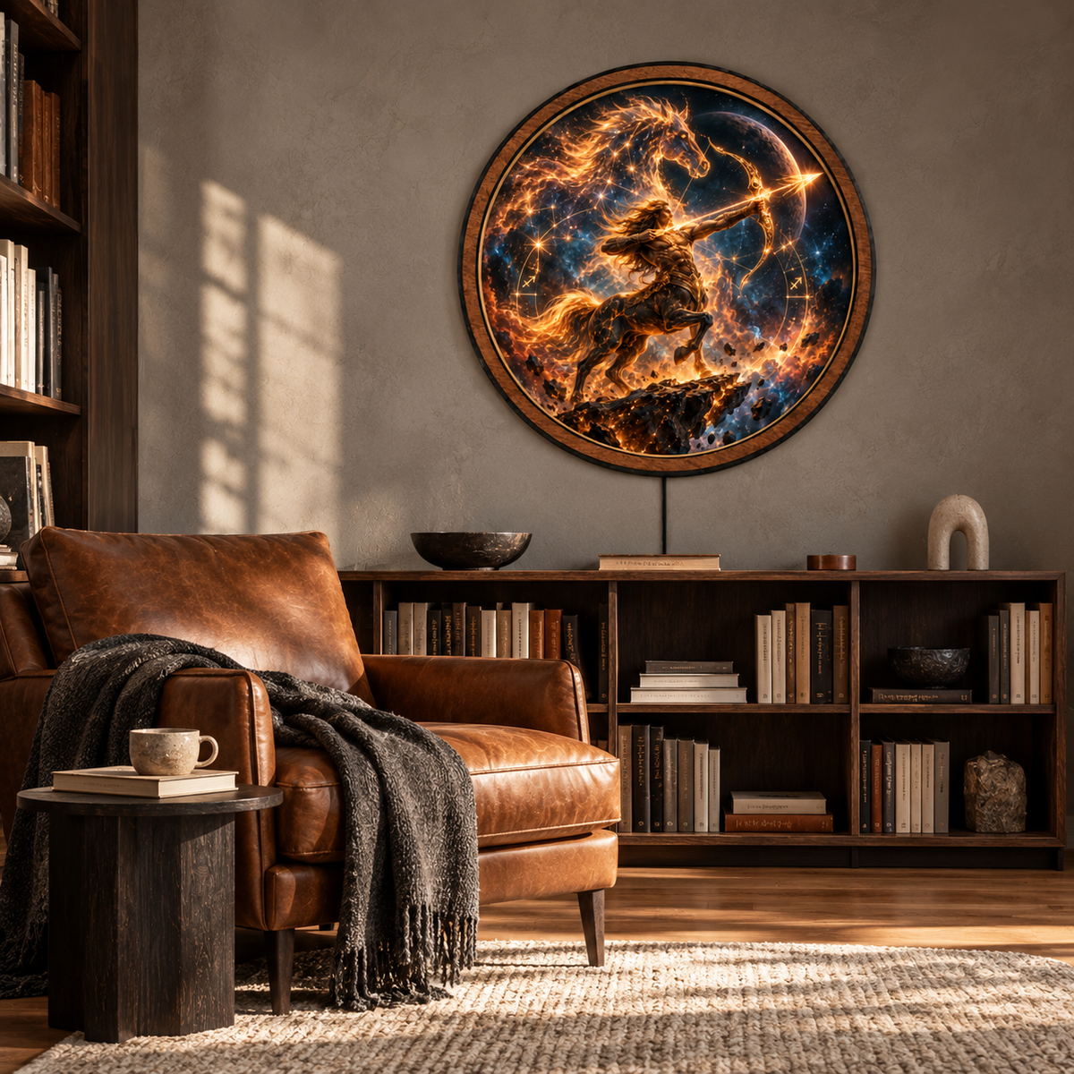 Sagittarius Celestial Archer – Handcrafted Round LED Wall Art