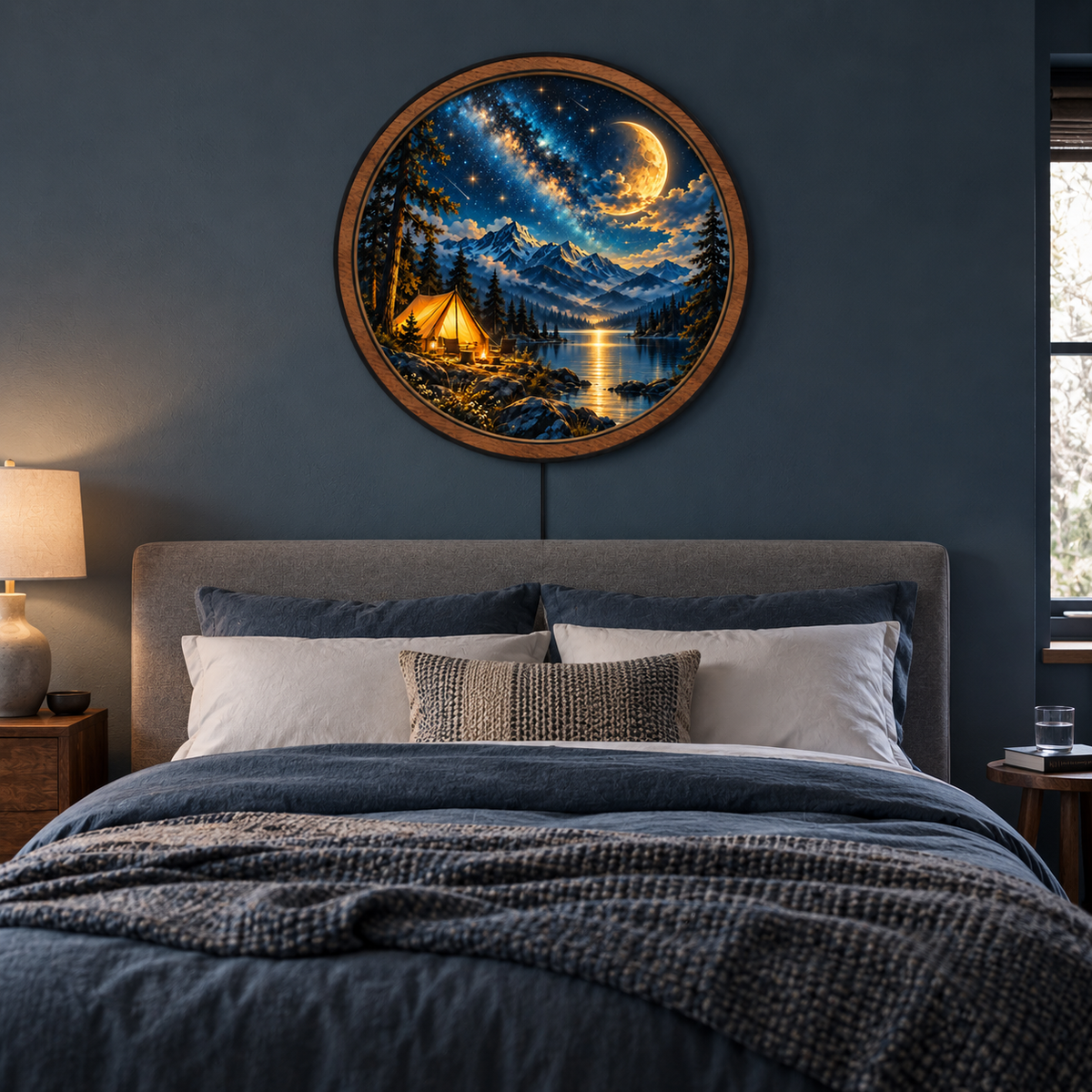Moonlit Wilderness Escape – Mountain Camping LED Wall Art