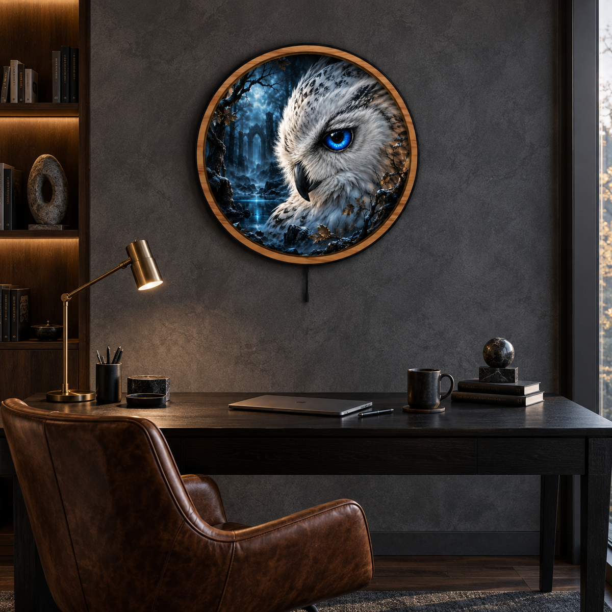 Snowy Owl Forgotten Blue Realm LED Wall Art – Fantasy Decor