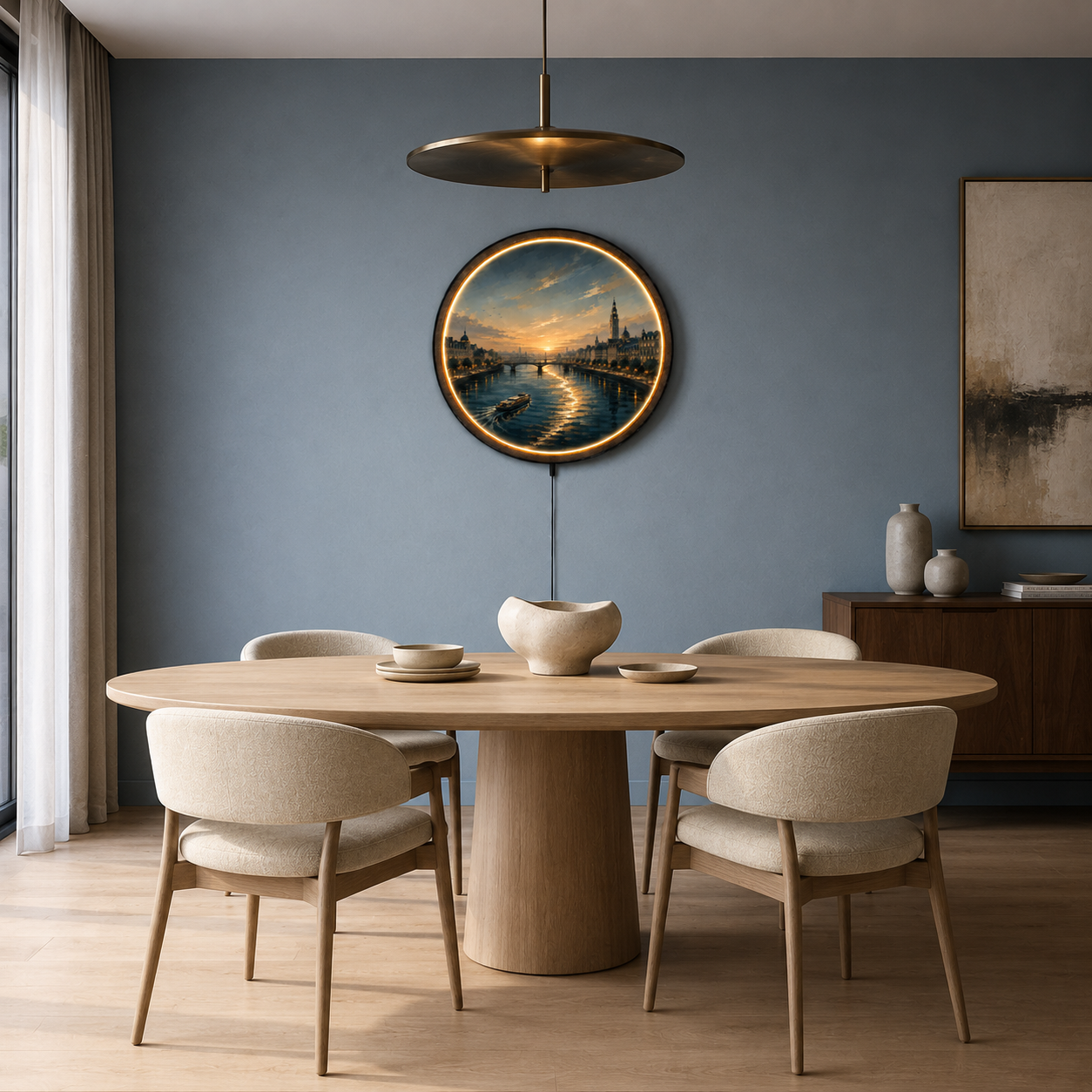 Golden Riverside European Cityscape LED Wall Art