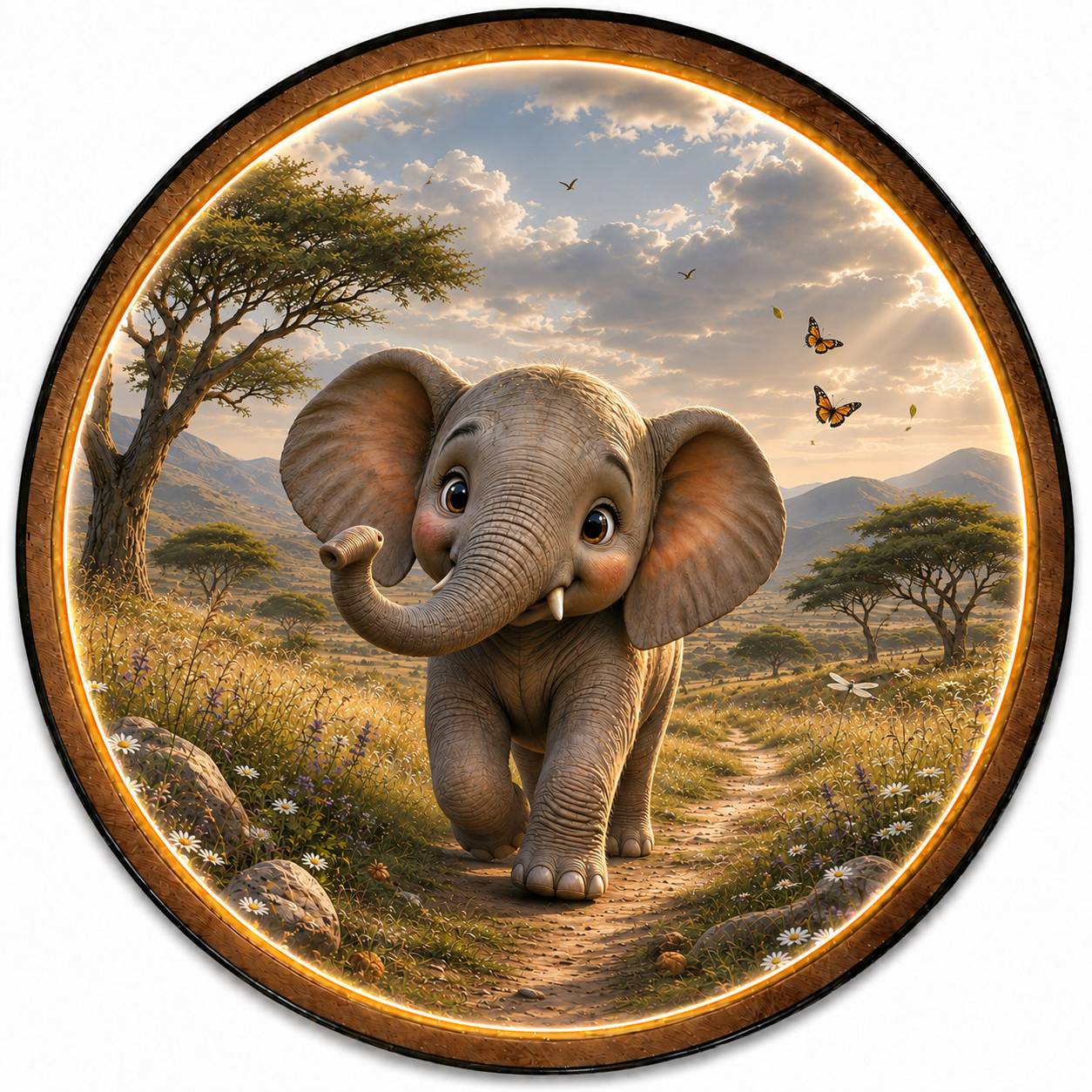 Baby Elephant LED Wall Art – Nursery Animal Decor