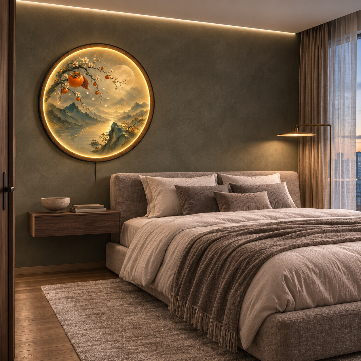 Persimmon Moon Valley LED Wall Art – Asian Nature Decor