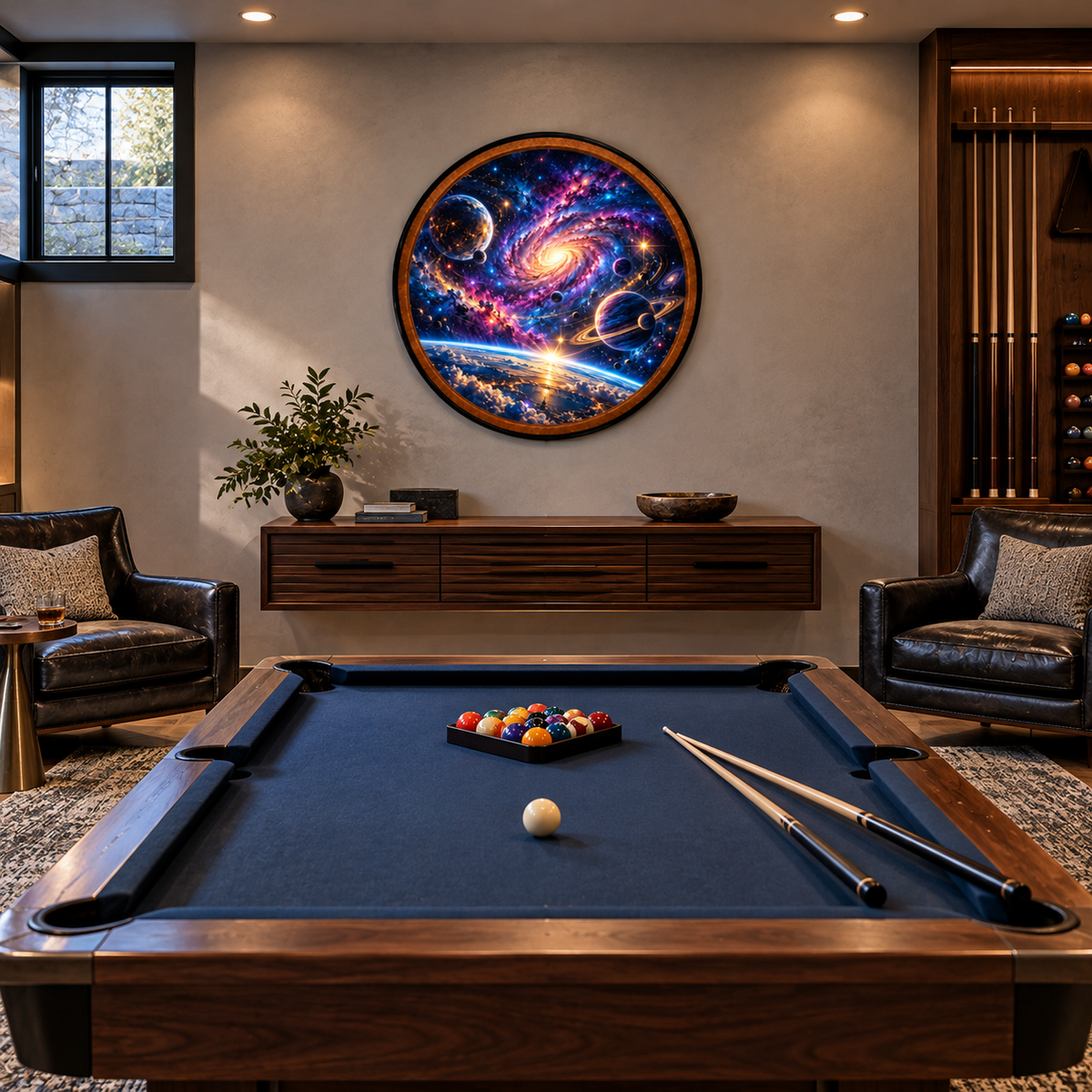 Cosmic Galaxy Vortex – Handcrafted Round LED Wall Art