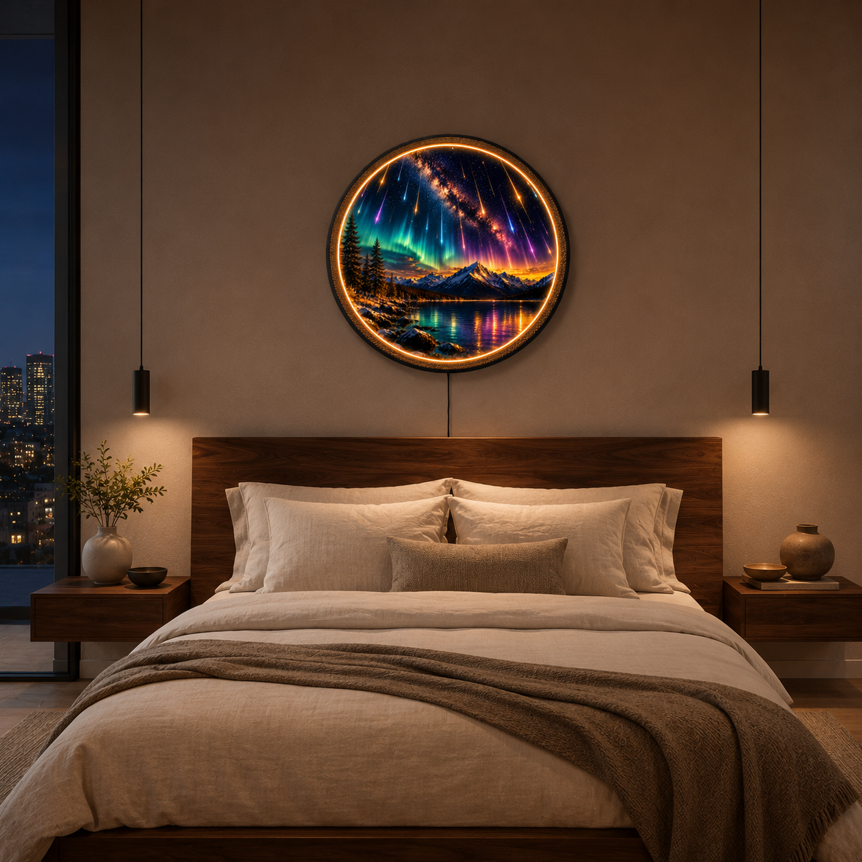 Aurora Meteor Lake LED Wall Art – Northern Lights Mountain Decor