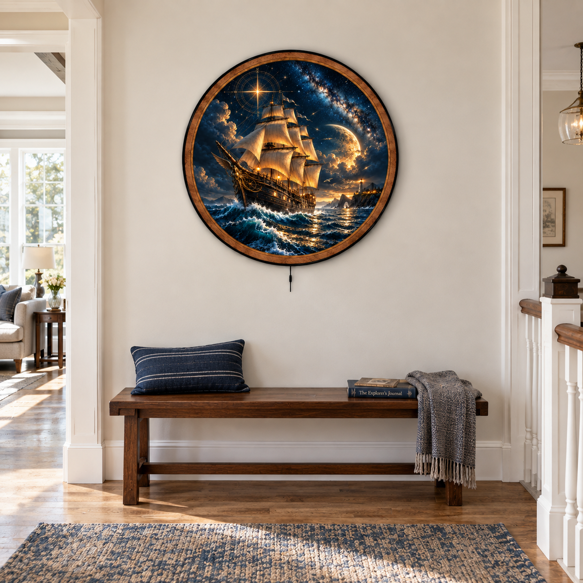 Celestial Voyager – Moonlit Sailing Ship LED Wall Art