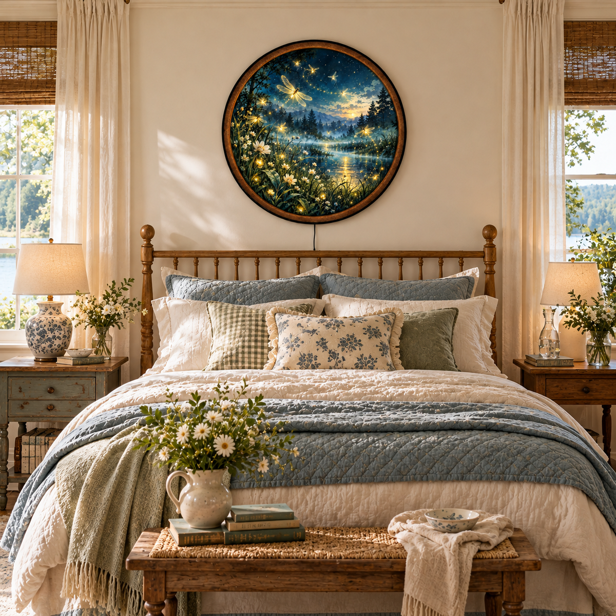 Handcrafted Dragonfly LED Wall Art – Enchanted Moonlit Meadow, Glowing Dragonflies & Wildflower