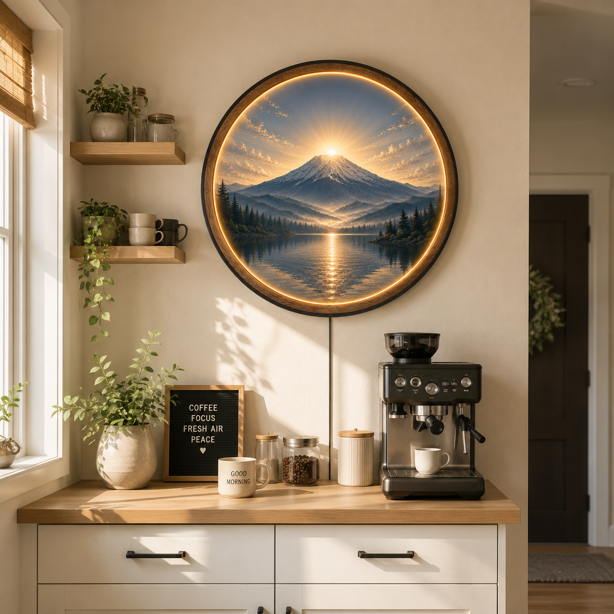 Mount Fuji Sunrise LED Wall Art – Round Illuminated Acrylic Decor