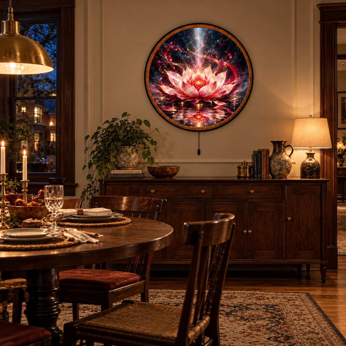 Phoenix Lotus – Handcrafted Round LED Wall Art
