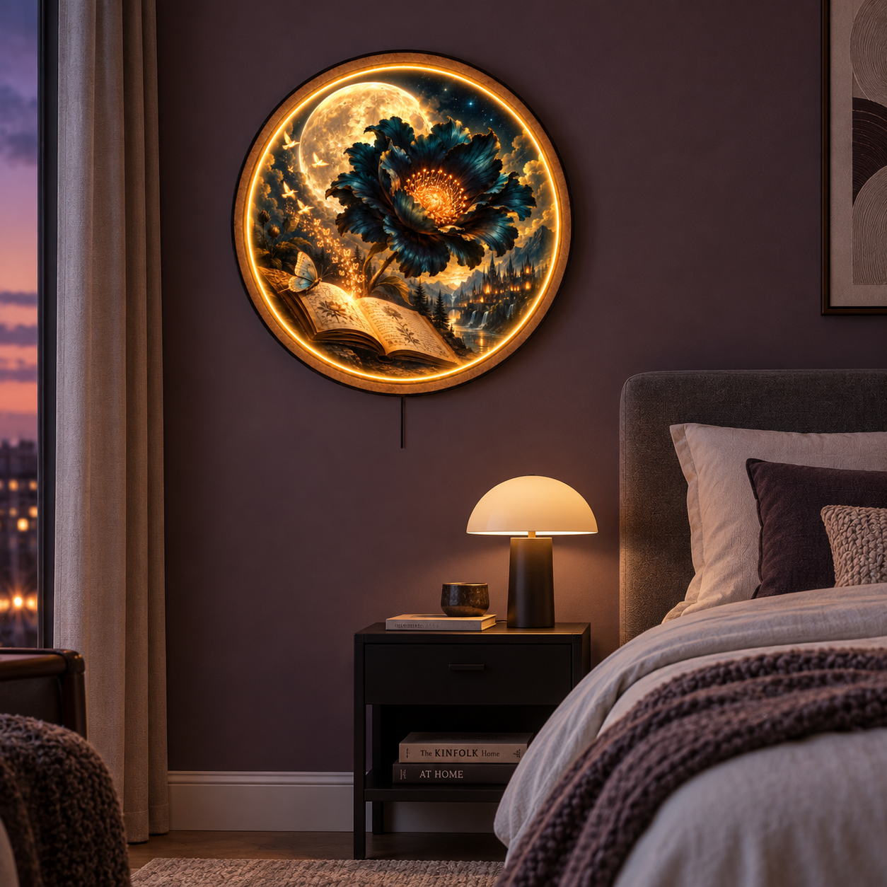 Midnight Bloom LED Wall Art – Moonlit Botanical Fantasy Decor