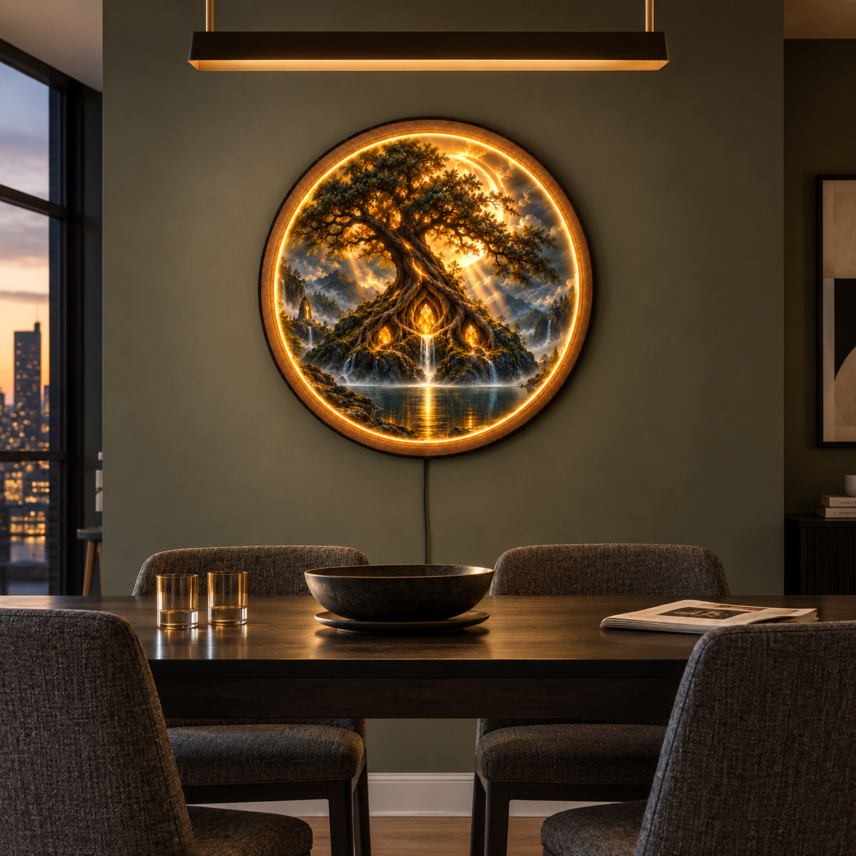 Emberheart LED Wall Art – Ancient Tree & Golden Crystal Decor