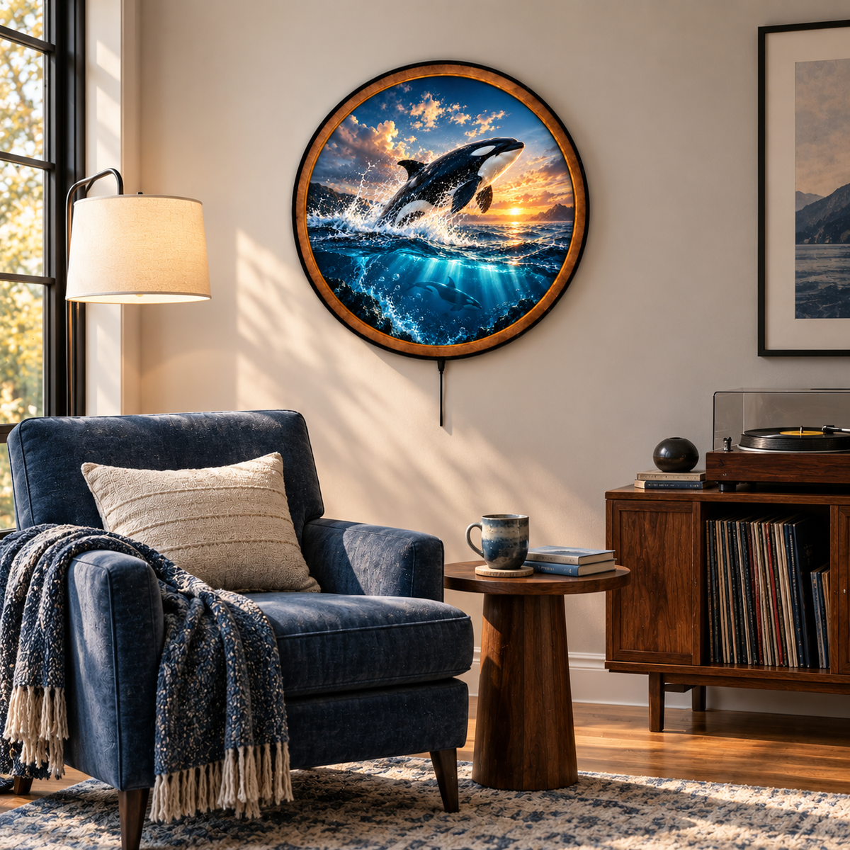 Orca Sunrise Breakthrough Circular LED Wall Art