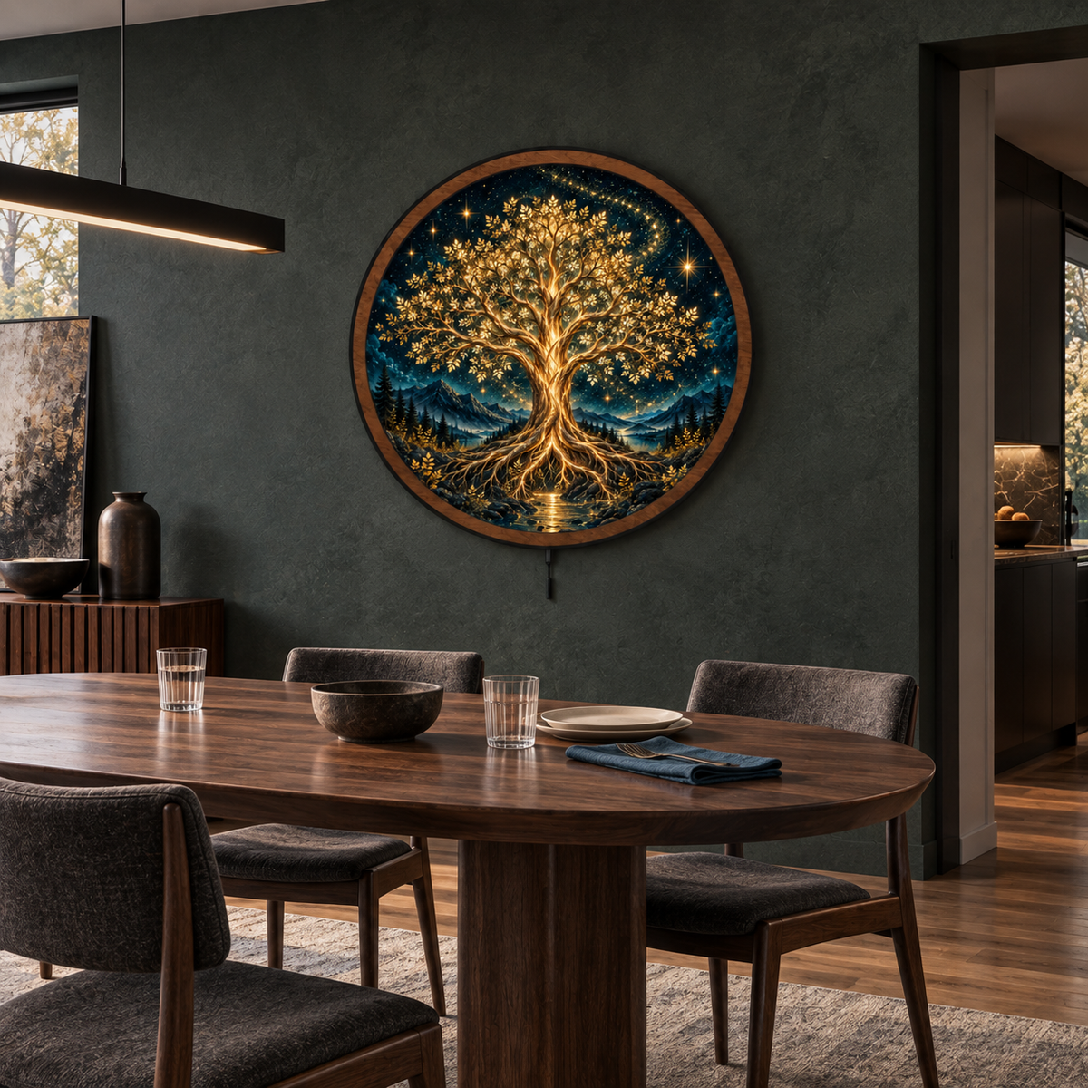 Golden Tree of Life LED Wall Art – Celestial Night Landscape