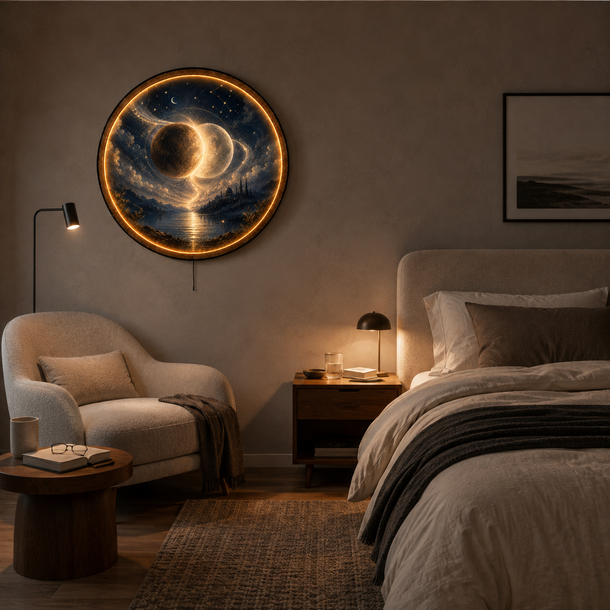 Celestial Eclipse LED Wall Art – Glowing Moon & Stars Decor