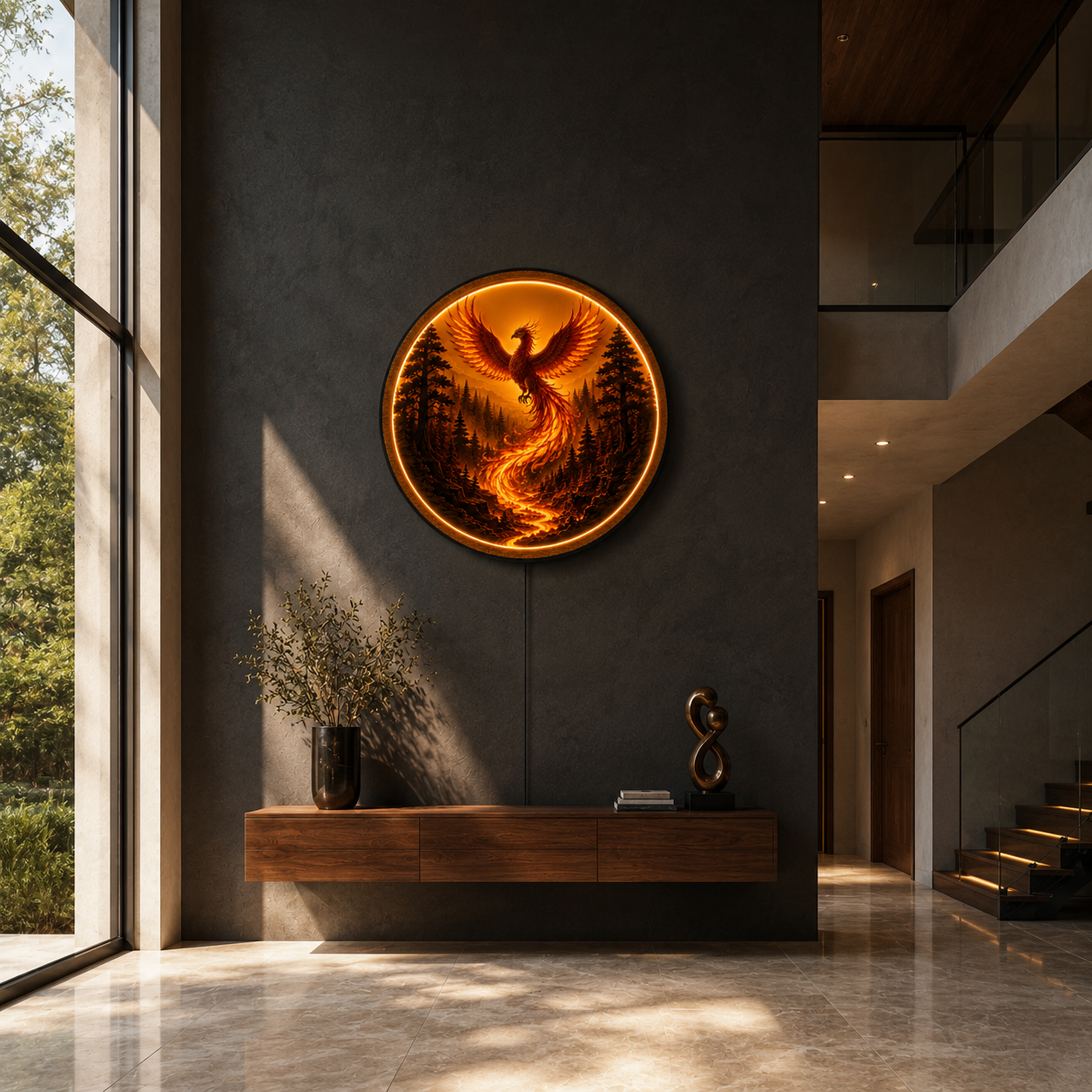 Phoenix Rising LED Wall Art – Illuminated Mythical Bird Decor