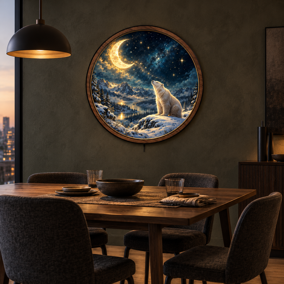Arctic Moon Polar Bear LED Wall Art – Celestial Winter Decor