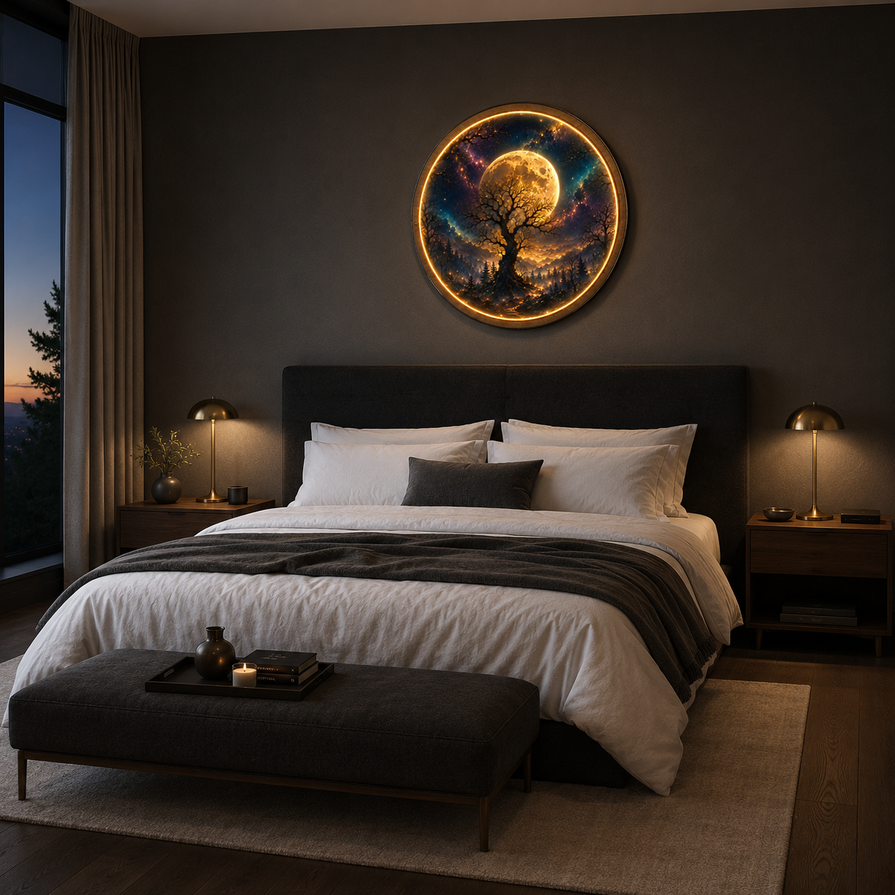 Celestial Moon Tree LED Wall Art – Illuminated Fantasy Acrylic Wall Decor