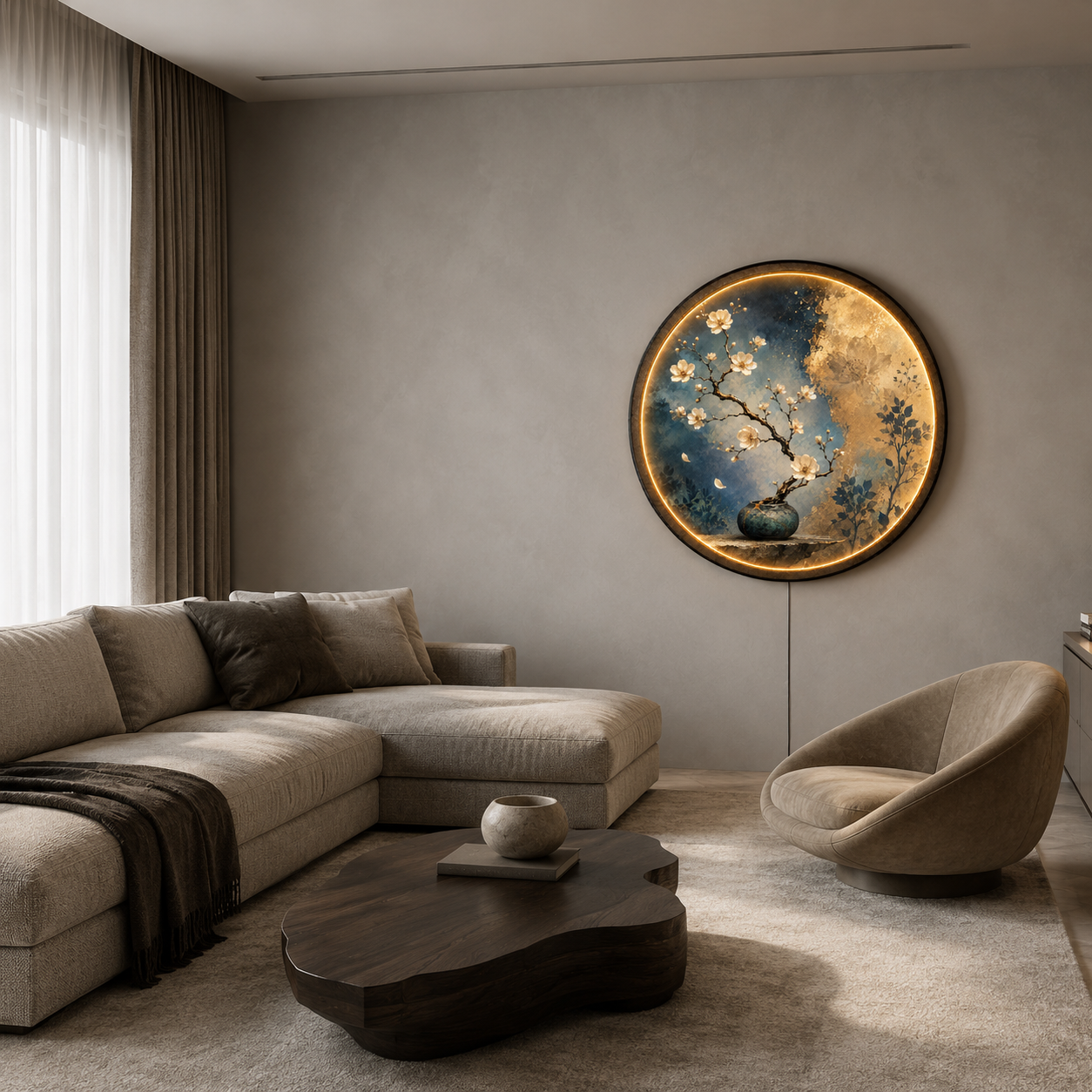 Golden Blossom Serenity LED Wall Art – Botanical Decor