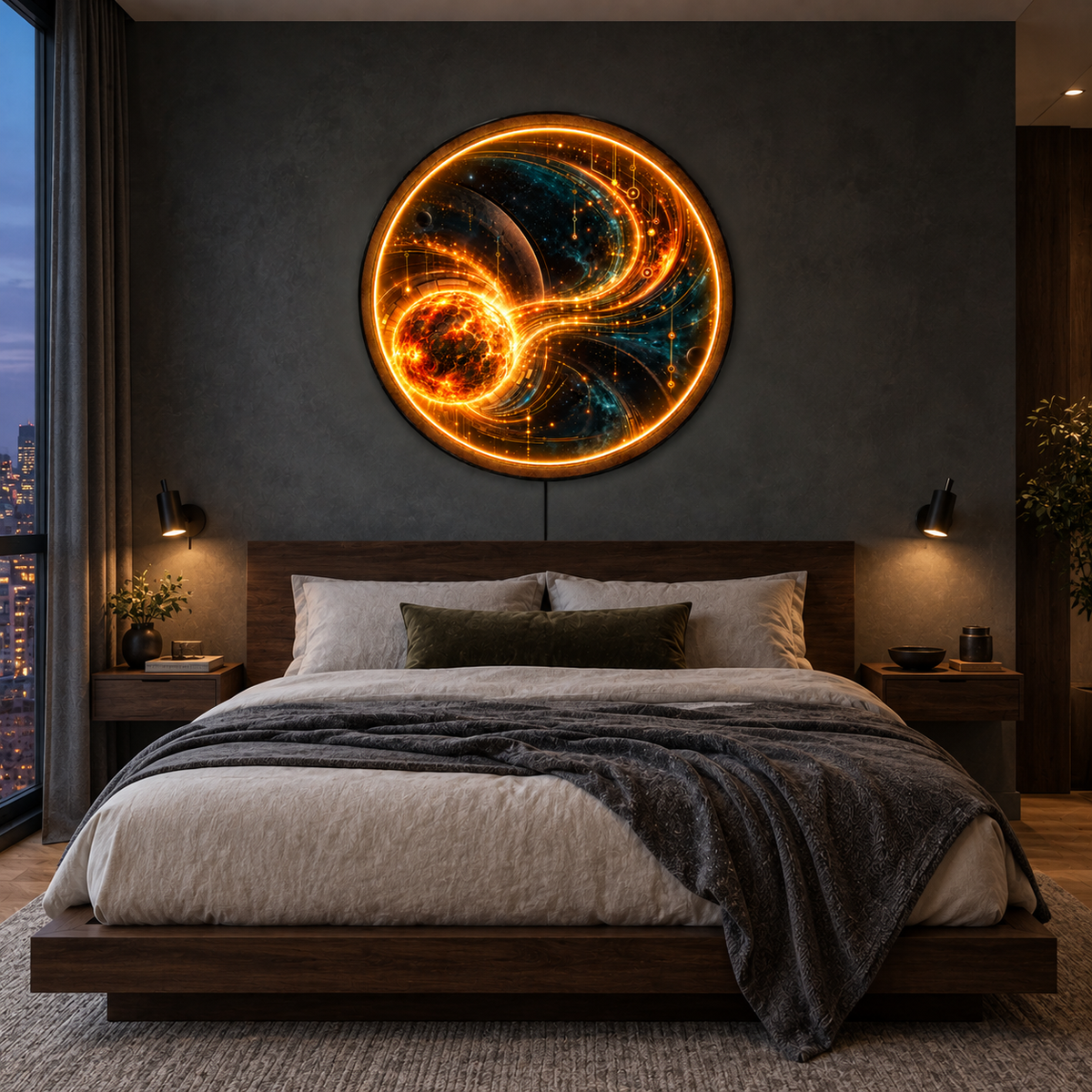 Solar Nexus LED Wall Art – Futuristic Cosmic Lighted Decor