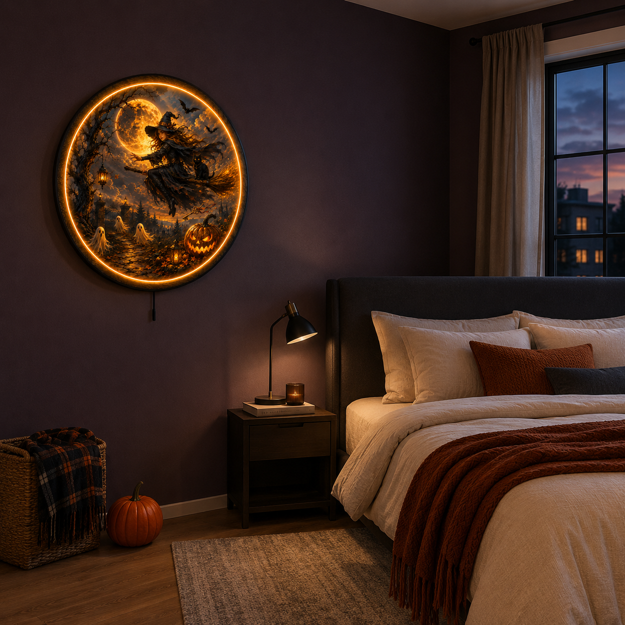 Witching Hour Flight LED Wall Art – Witch, Black Cat & Halloween Decor