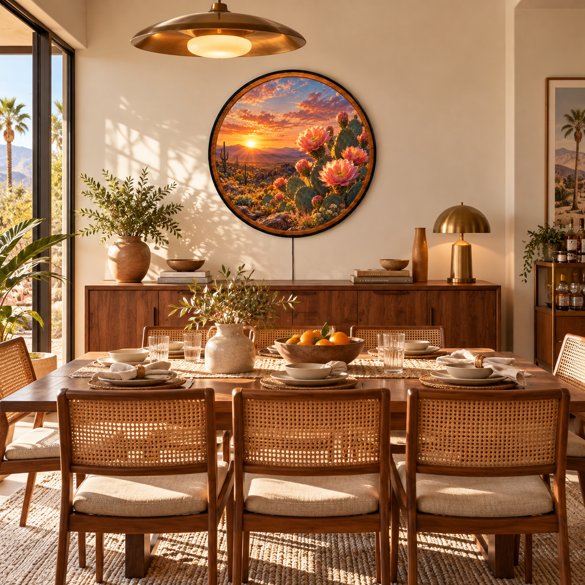Desert Bloom – Handcrafted Round LED Wall Art