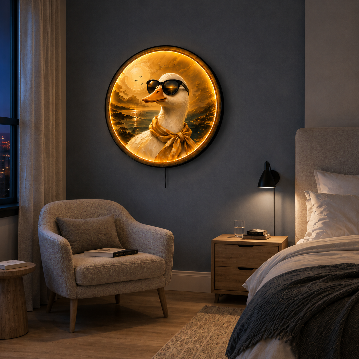 Golden Hour Goose LED Wall Art – Funny Coastal Duck Decor
