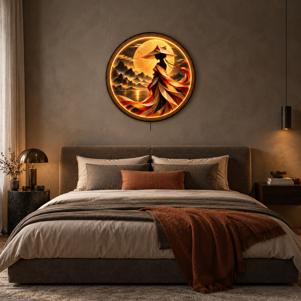 Moonlit Wanderer LED Wall Art – Asian Mountain Decor