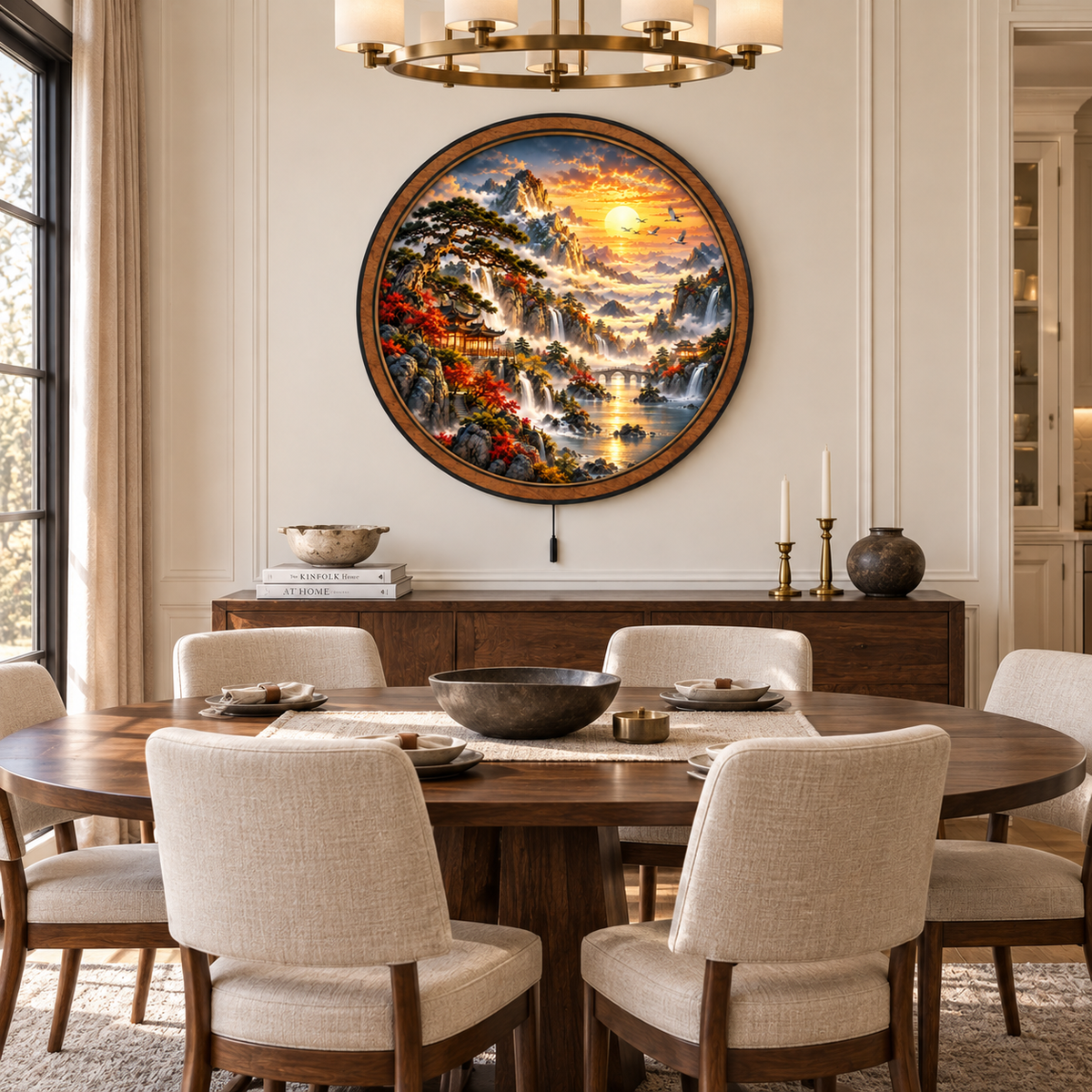 Golden Mountain Sanctuary – Sunset Falls LED Wall Art