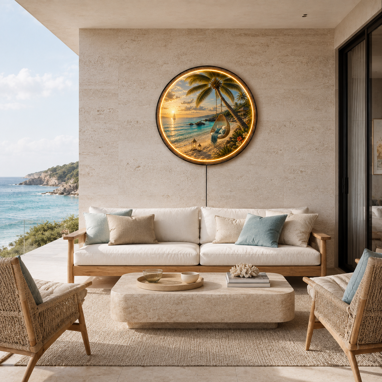 Golden Palm Retreat LED Wall Art – Tropical Beach Sunset