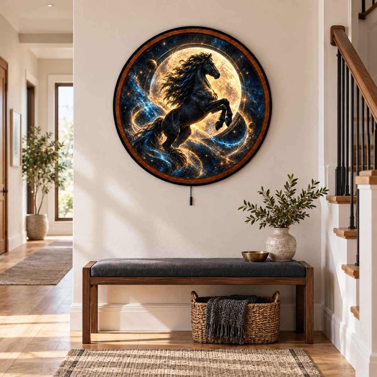 Midnight Stallion – Handcrafted LED Wall Art | Majestic Black Horse & Golden Moon
