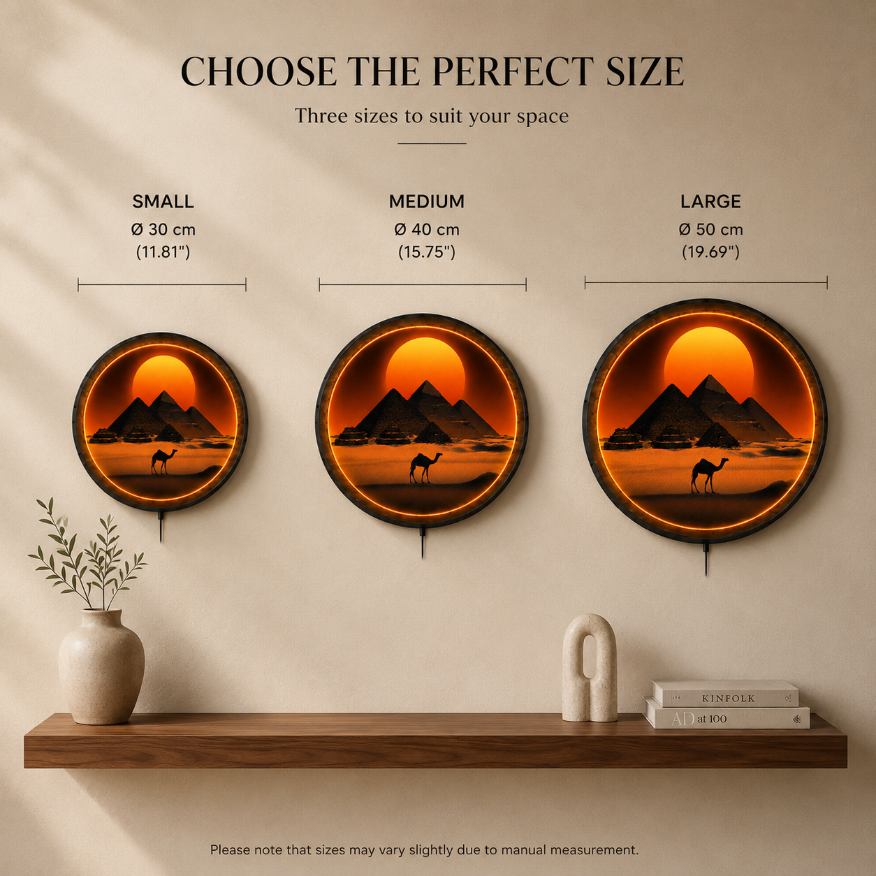 Desert Sunset Pyramid LED Wall Lamp – Wooden Frame Wall Art