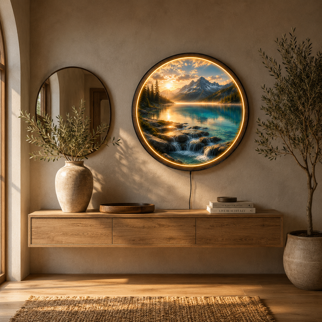 Alpine Mountain Lake LED Wall Art – Illuminated Nature Landscape Decor