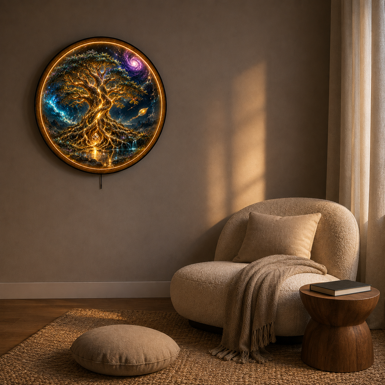 Starlit Genesis LED Wall Art – Glowing Cosmic Tree Decor