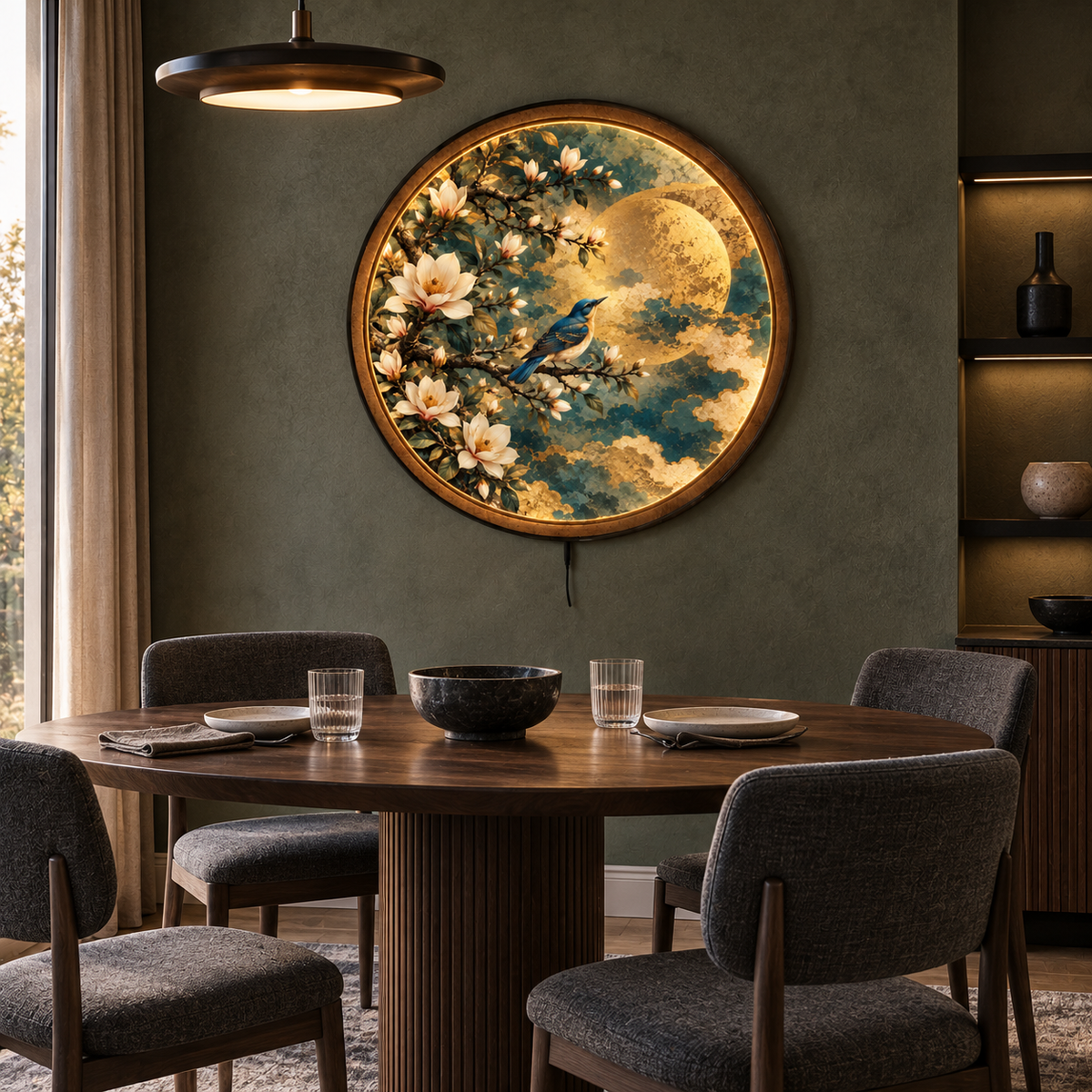 Magnolia Bluebird LED Wall Art – Golden Moon Floral Decor