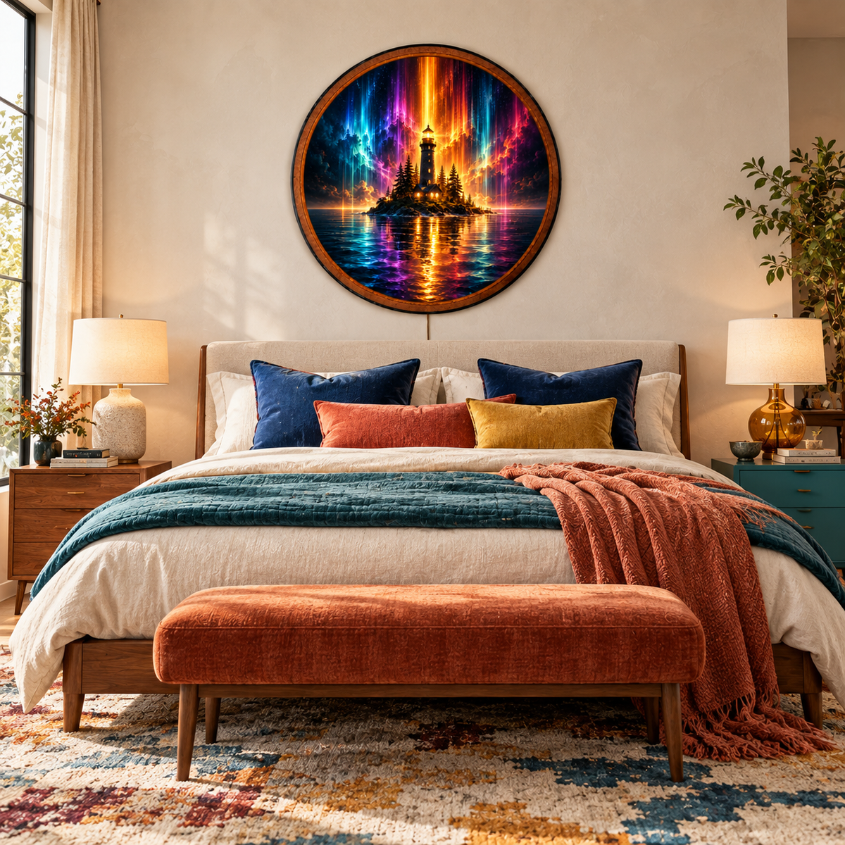 Handcrafted Aurora Lighthouse Reflection LED Wall Art