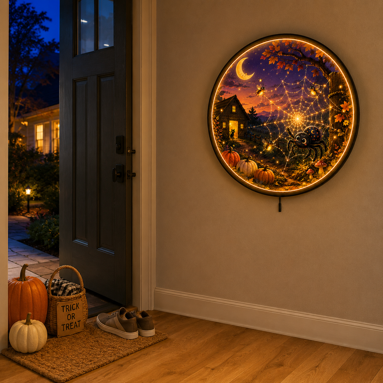 Moonweb Meadow LED Wall Art – Cute Halloween Spider Decor