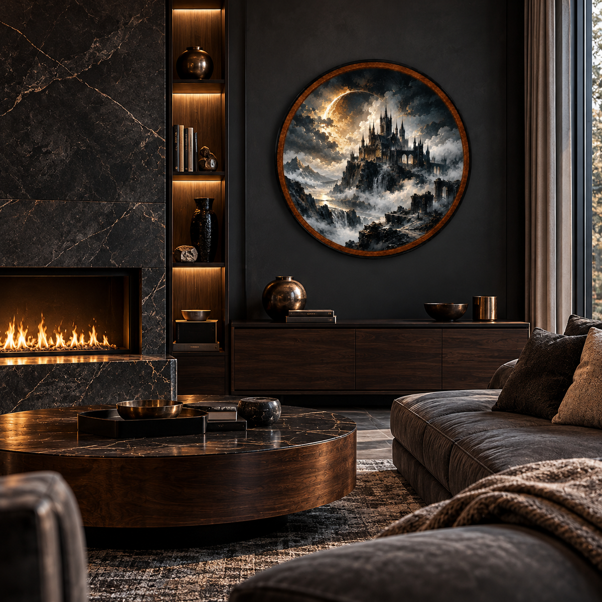 Gothic Castle & Golden Moon – Handcrafted LED Wall Art