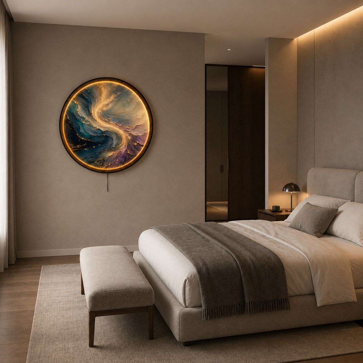 Gilded Current LED Wall Art – Teal & Gold Abstract Wall Decor