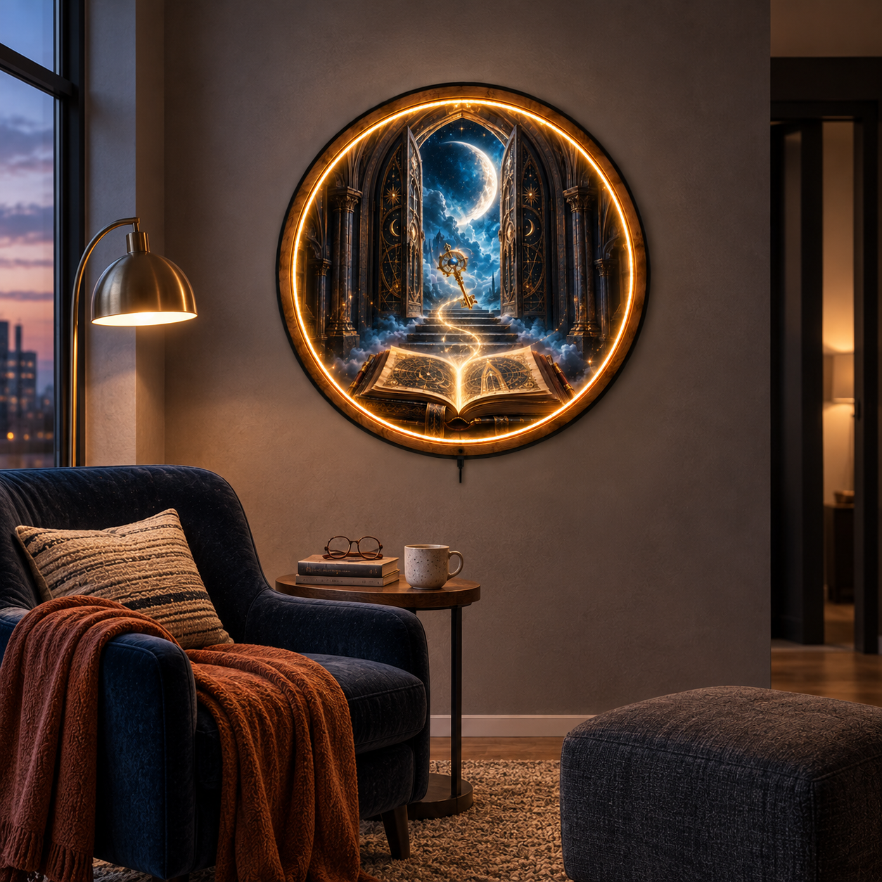 Celestial Key LED Wall Art – Moon Gate Fantasy Decor