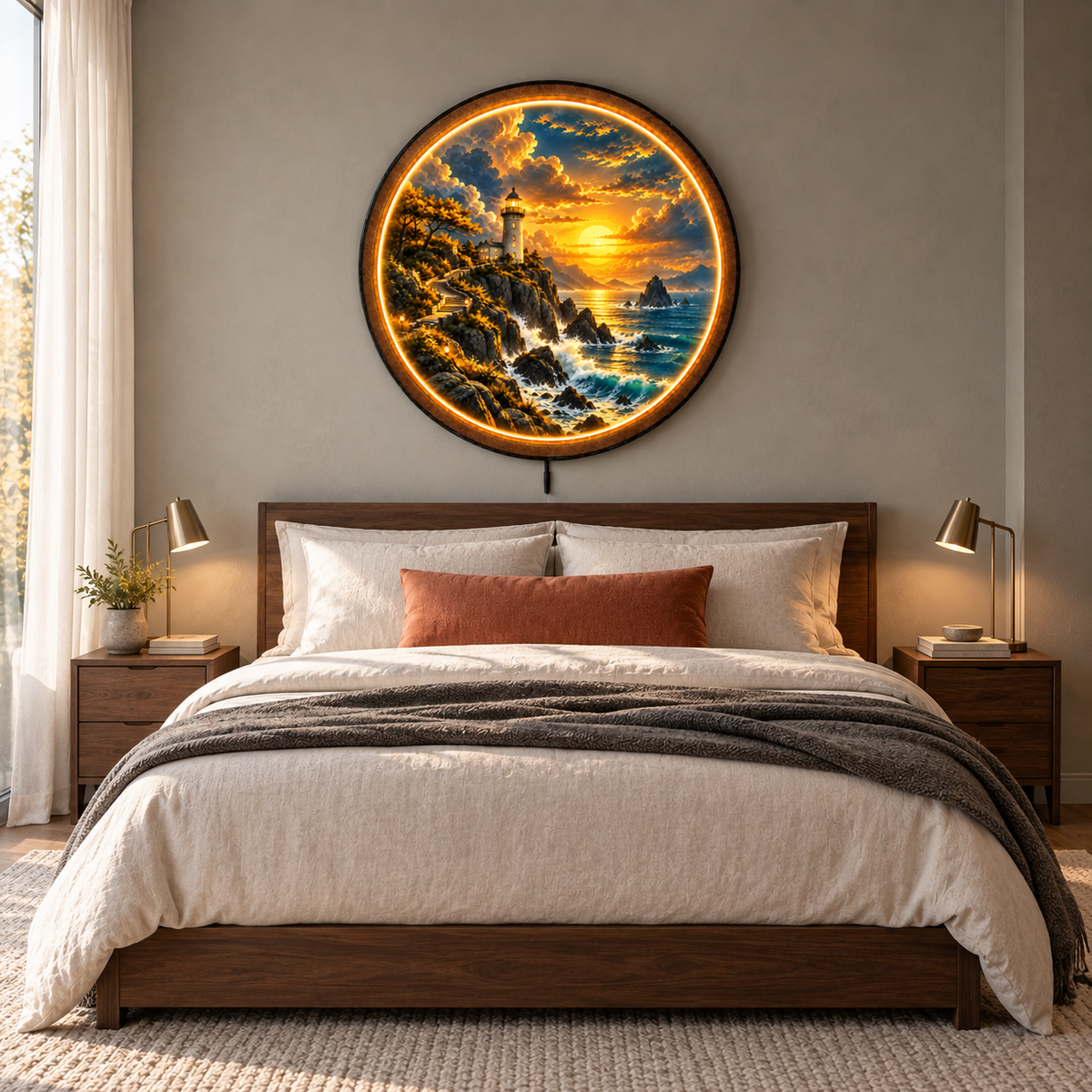 Sunset Lighthouse LED Wall Art – Coastal Ocean Lighted Decor