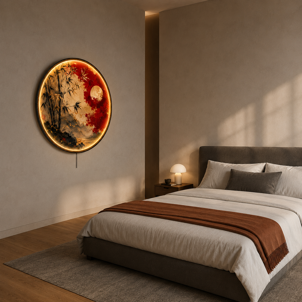 Crimson Bamboo LED Wall Art – Asian Inspired Nature Wall Decor