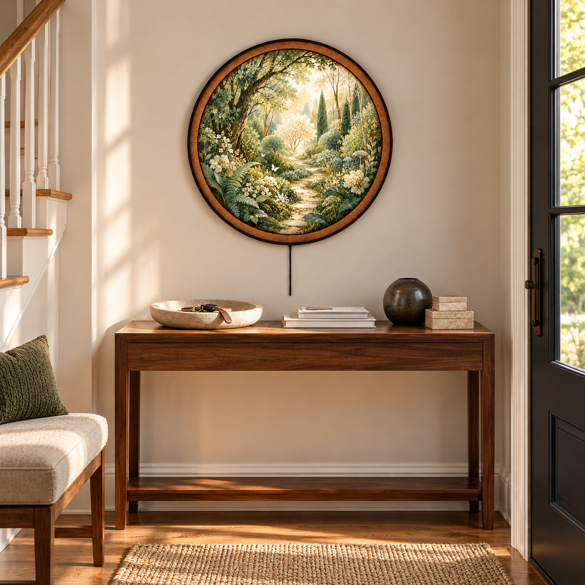 Enchanted White Garden Path Circular LED Wall Art