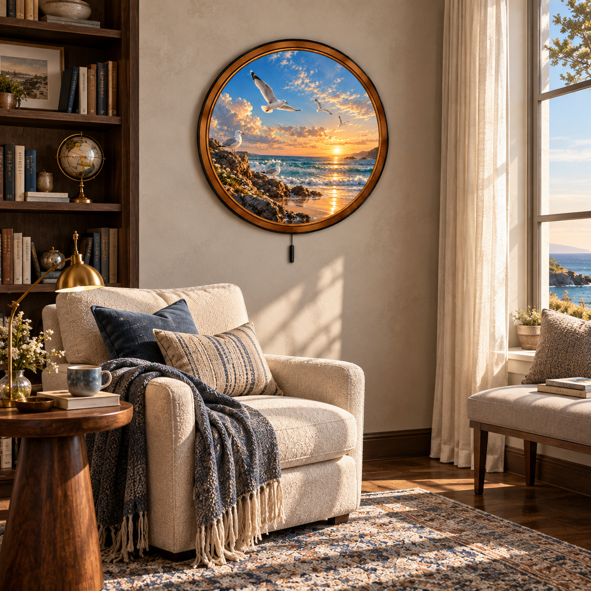 Handcrafted Coastal Seagulls at Sunset LED Wall Art