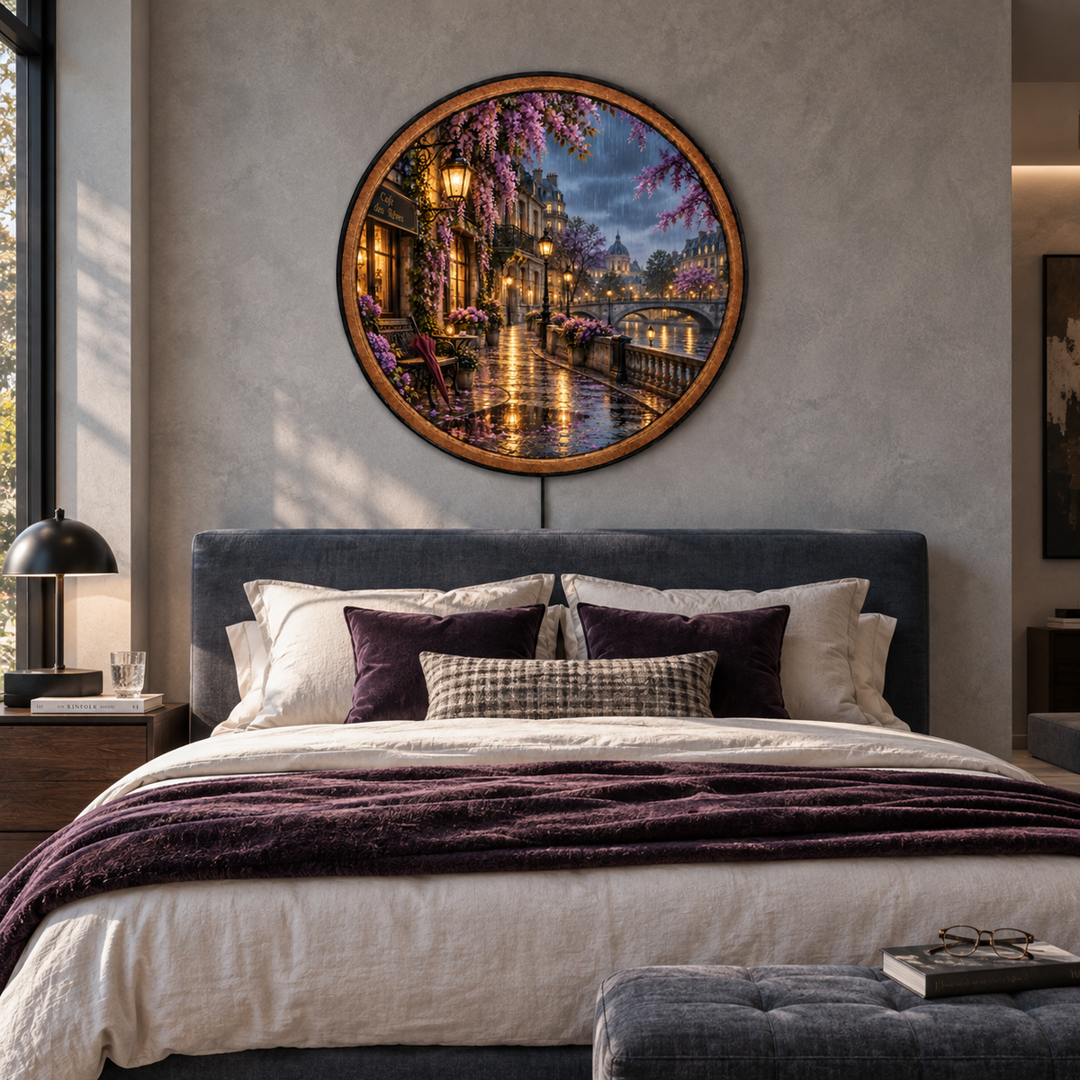 Violet Rain Promenade LED Wall Art – Romantic Riverside Evening