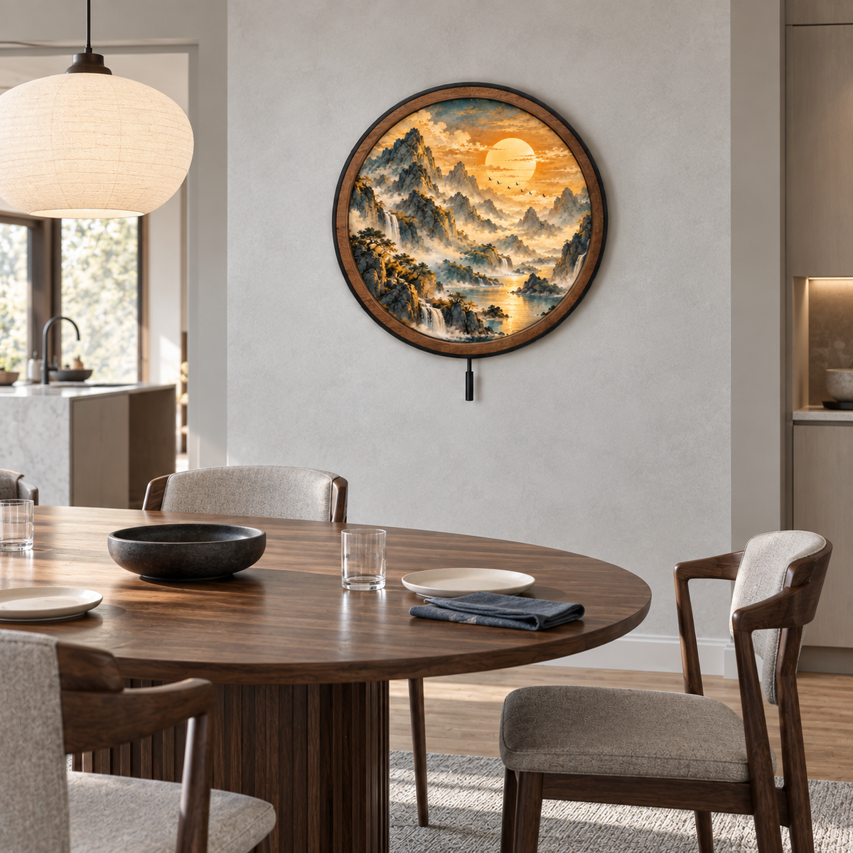 Golden Mountain Sanctuary – Asian Landscape LED Wall Art