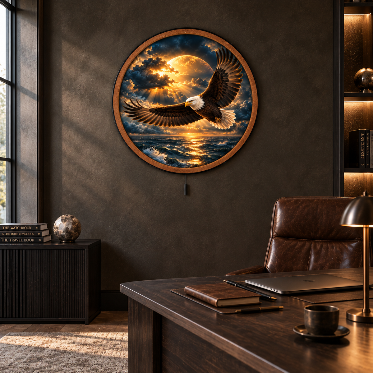 Golden Storm Eagle LED Wall Art – Bald Eagle Ocean Decor