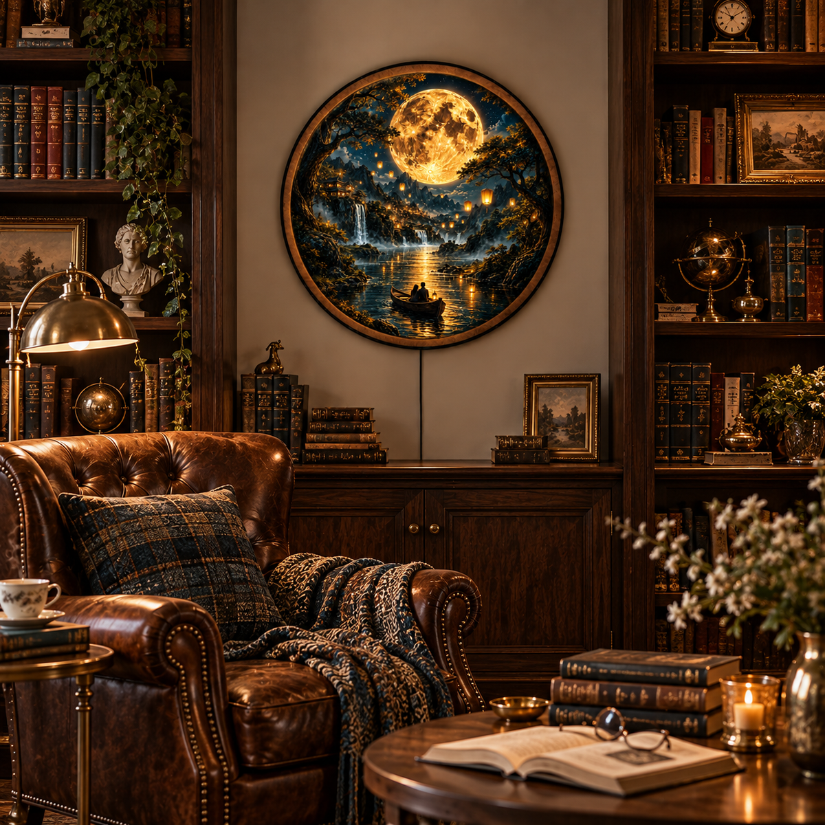 Handcrafted Golden Moon River LED Wall Art – Romantic Lantern-Lit Fantasy