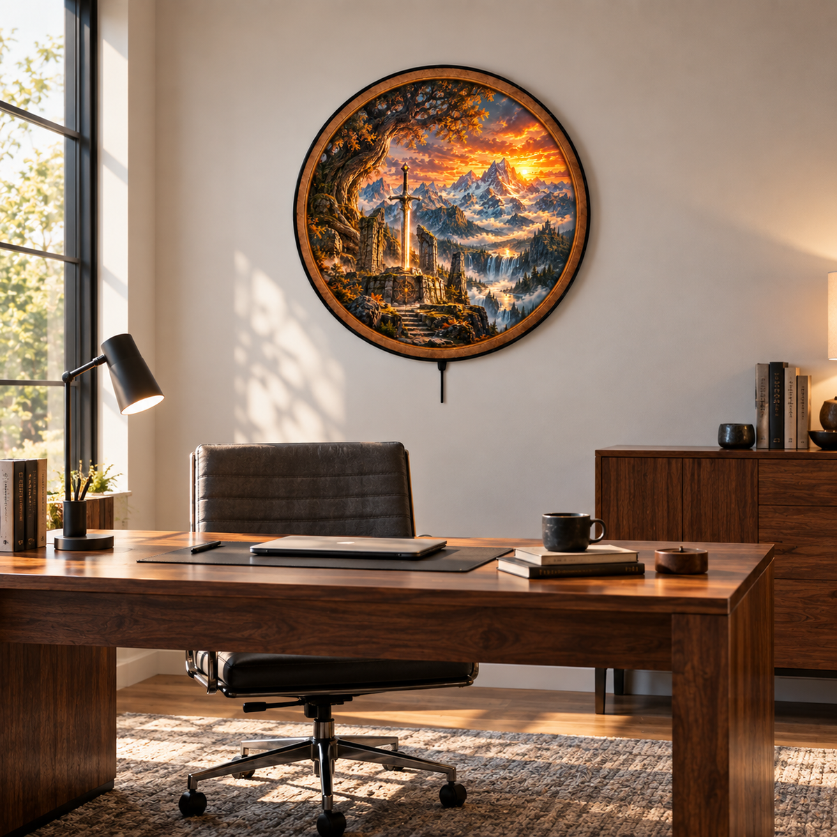 Legendary Sword Mountain Kingdom Circular LED Wall Art