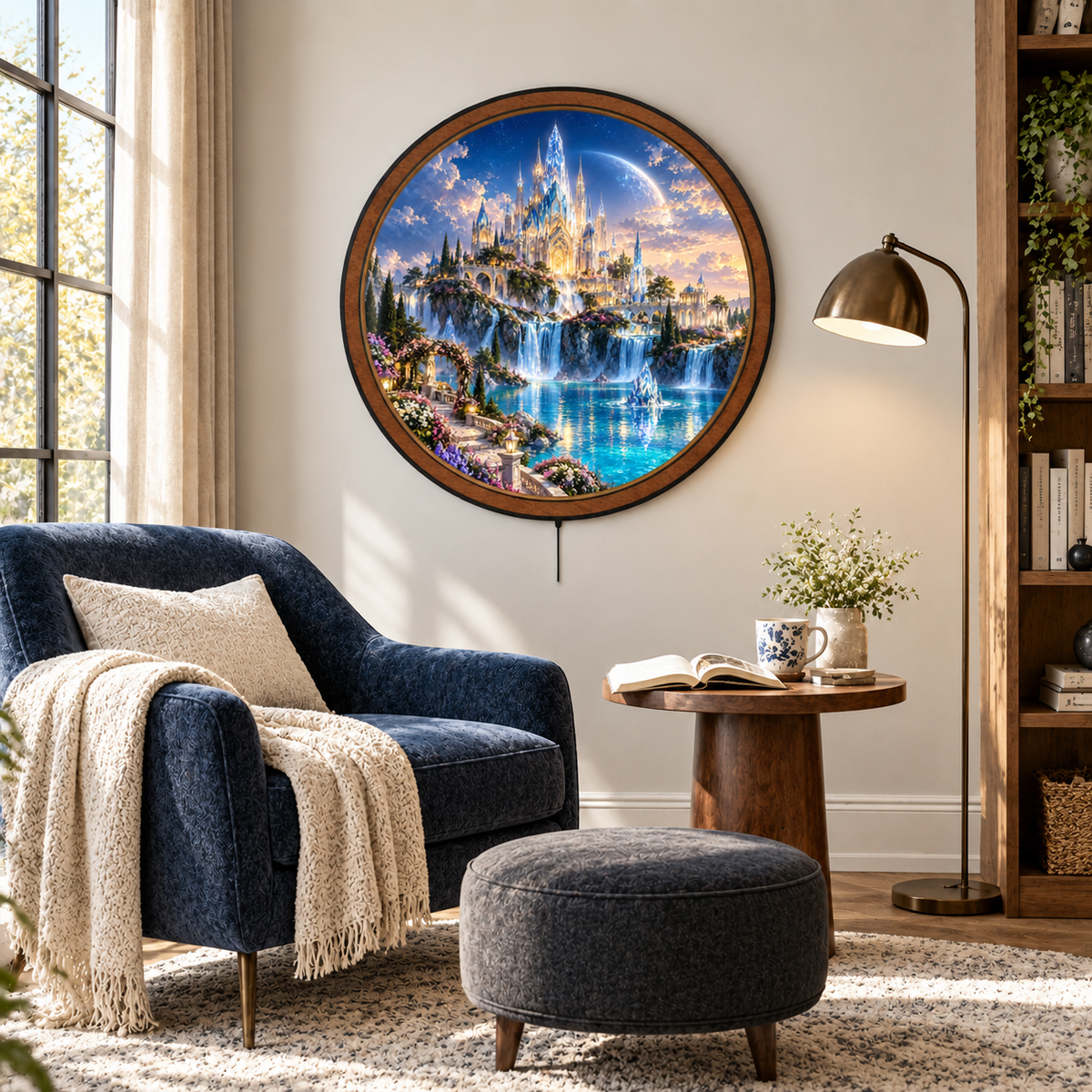 Crystal Celestial Palace Waterfall Circular LED Wall Art