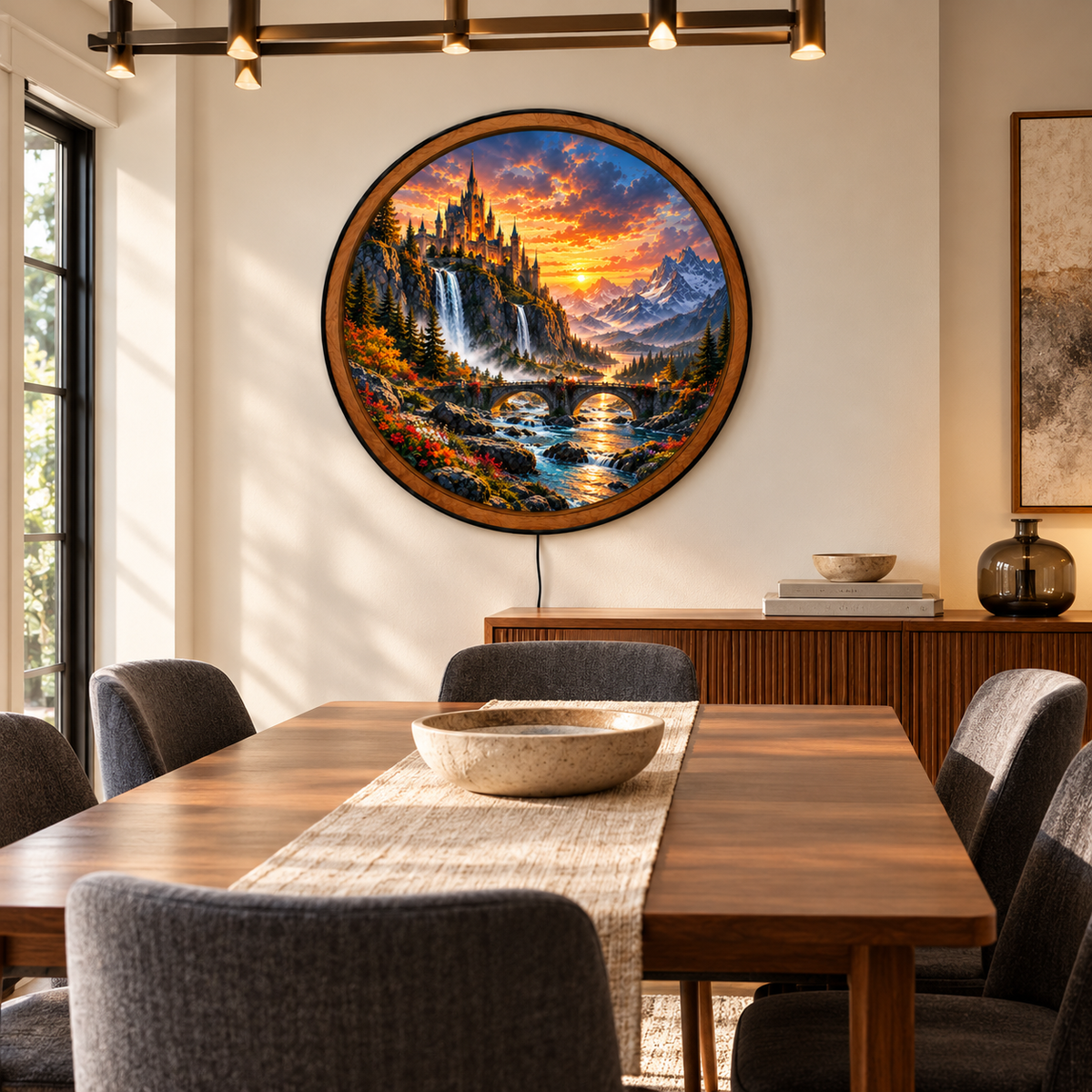 Golden Castle Mountain Sunset LED Wall Art