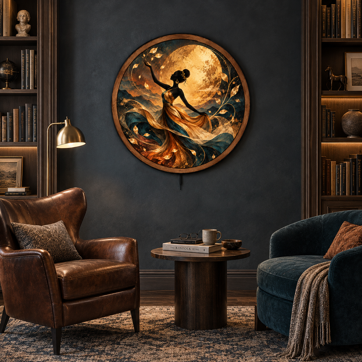Golden Moon Dancer LED Wall Art – Elegant Celestial Woman Decor